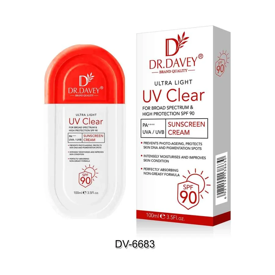 DR.DAVEY SPF90 UV Clear Sunscreen Cream model DV-6683 product image for OEM/ODM private label body cream manufacturing