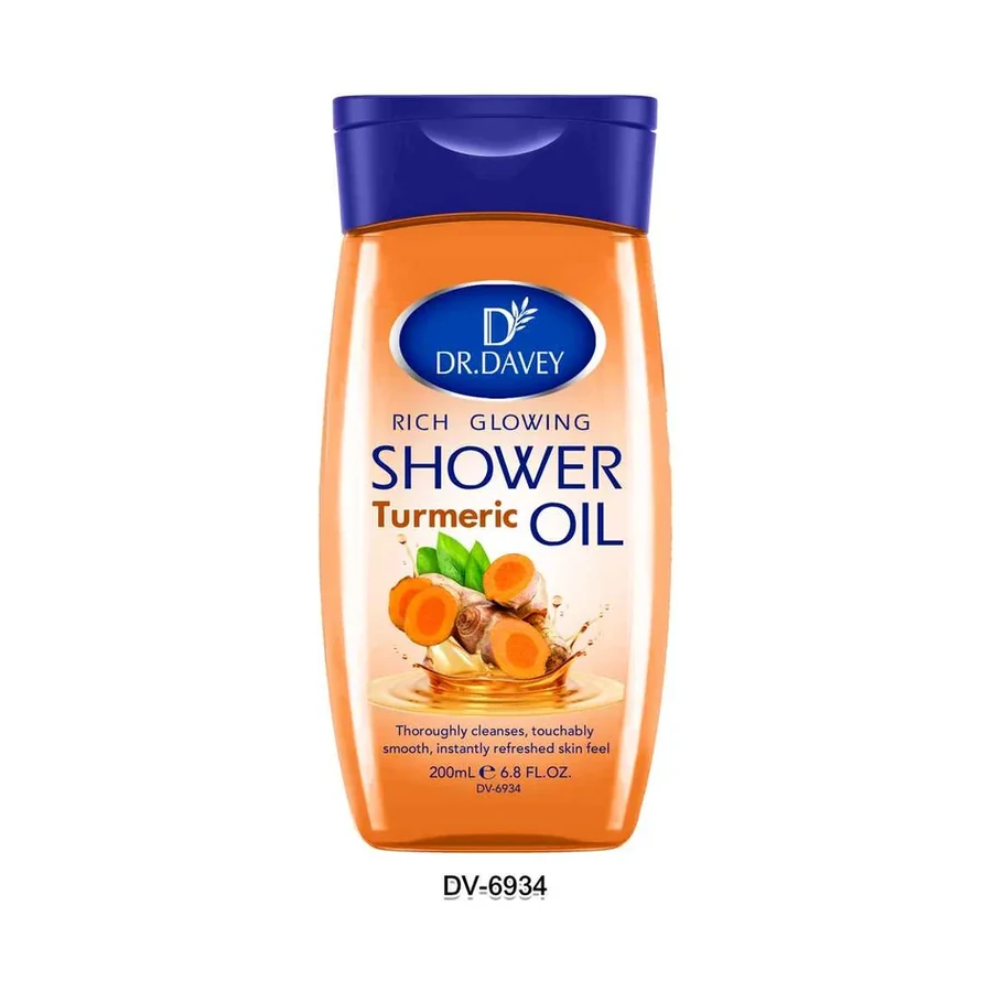 DR.DAVEY Rich Glowing Turmeric Shower Oil model DV-6934 product image for OEM/ODM private label body oil manufacturing