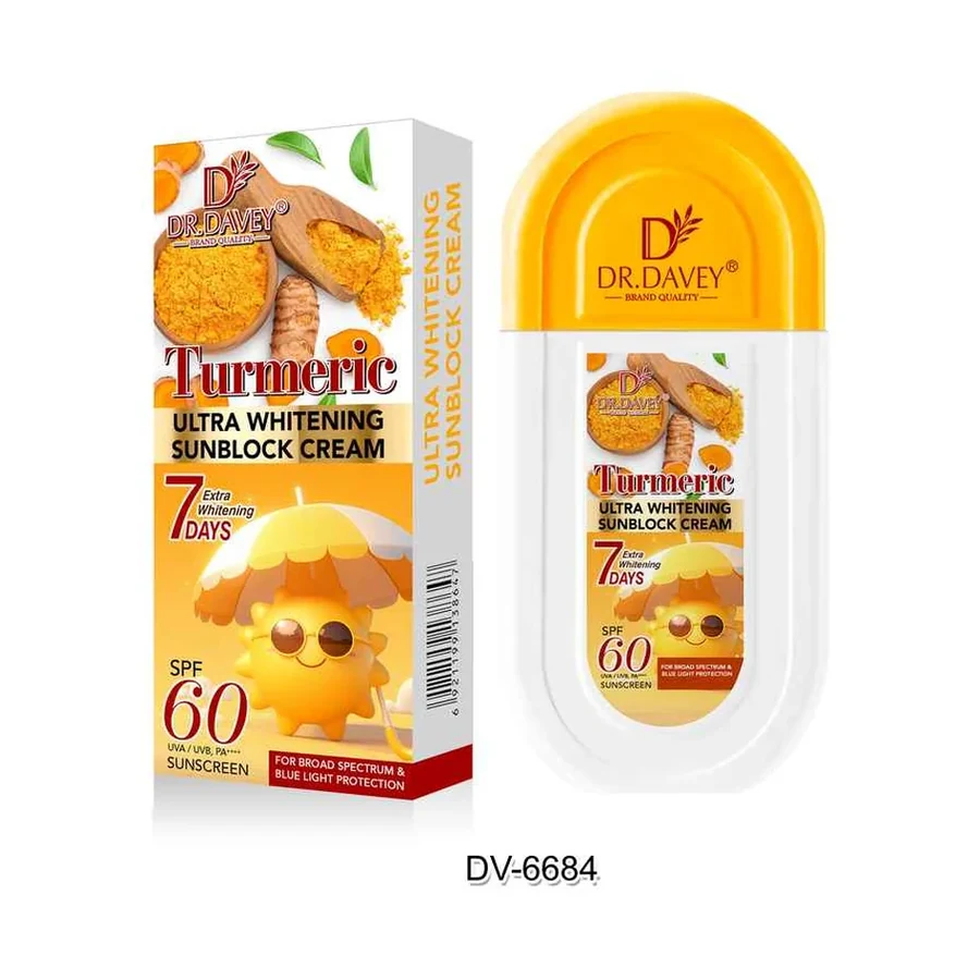 DR.DAVEY SPF60 Turmeric Sunblock Cream model DV-6684 product image for OEM/ODM private label body cream manufacturing