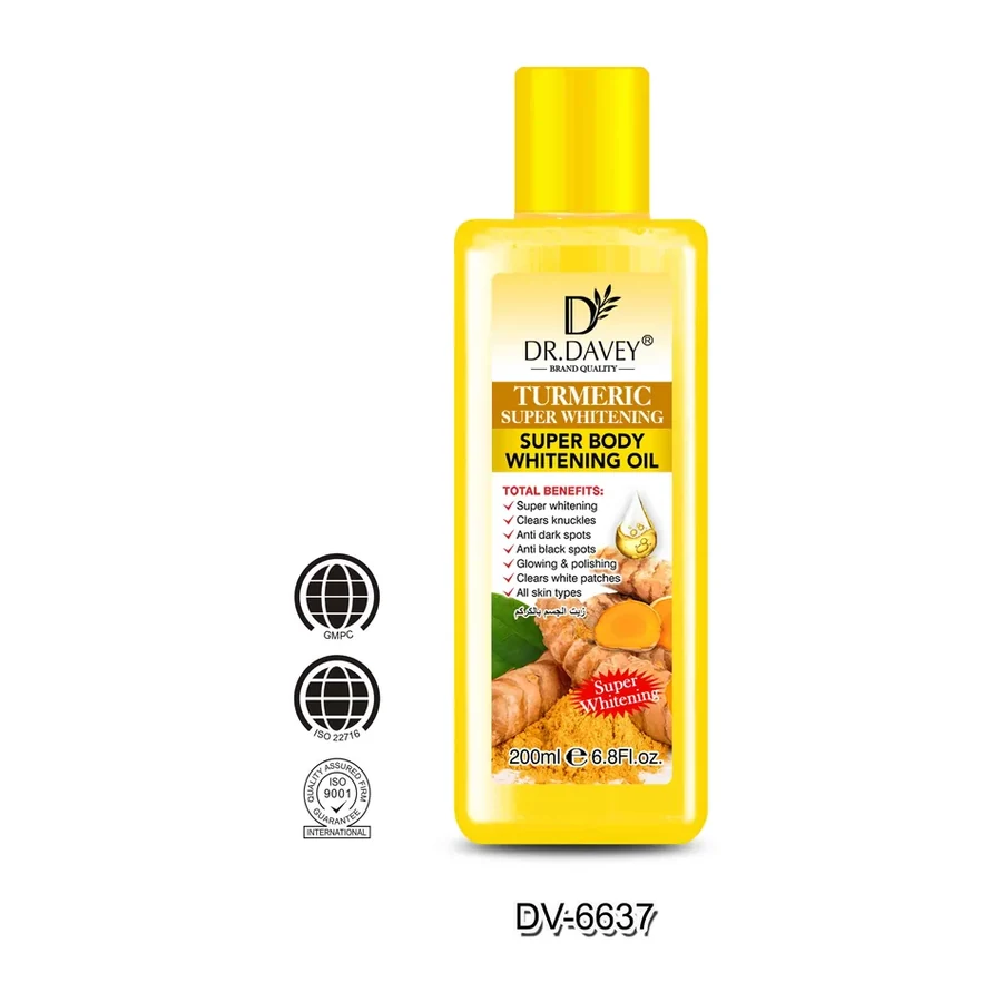 DR.DAVEY Turmeric Super Body Oil, Brightening & Moisturizing Skin Care Oil for All Skin Types, 215ml white background product image for OEM/ODM