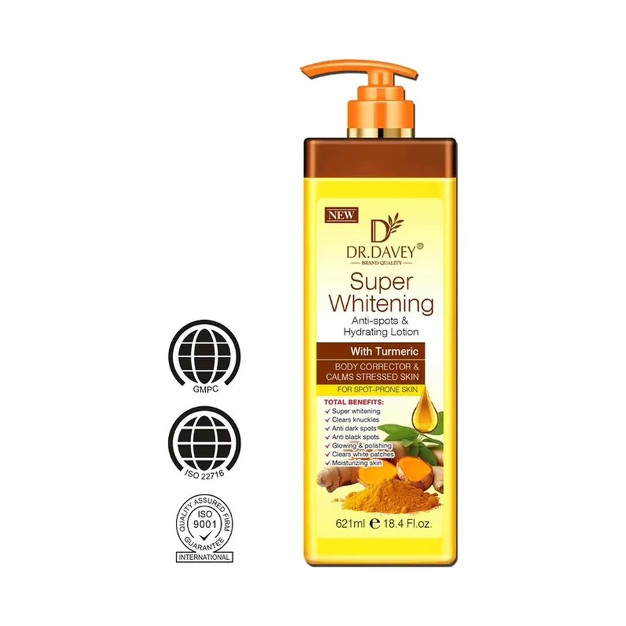 DR.DAVEY Turmeric Tone Care & Hydrating Body Lotion 621ml white background product image for OEM/ODM private label body lotion manufacturing