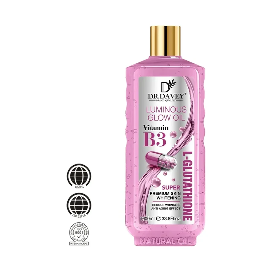 DR.DAVEY Vitamin B3 + L Glutathione Luminous Glow Body Oil 1000ml white background product image for OEM/ODM private label body lotion manufacturing