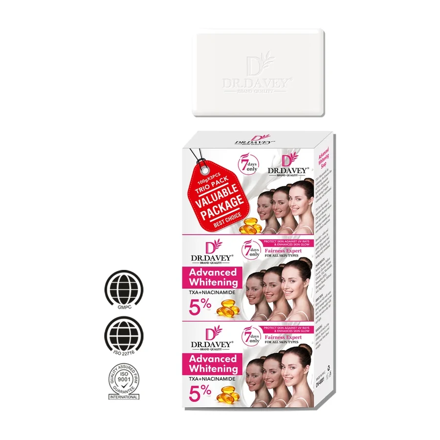 DR.DAVEY Vitamin B3 (Niacinamide) Brightening Soap | Trio Pack (3pcs) | Gentle Cleansing & Skin Brightening | 100g white background product image