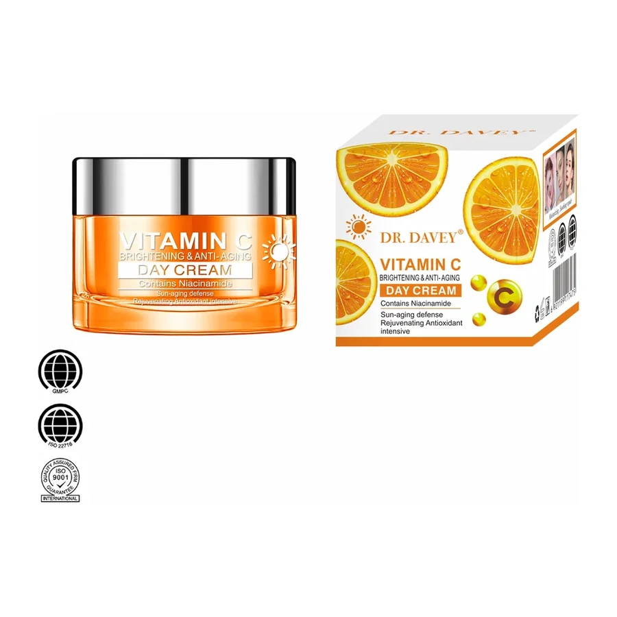 DR.DAVEY Vitamin C Brightening & Age Support Day Cream 50g white background product image for OEM/ODM private label body cream manufacturing