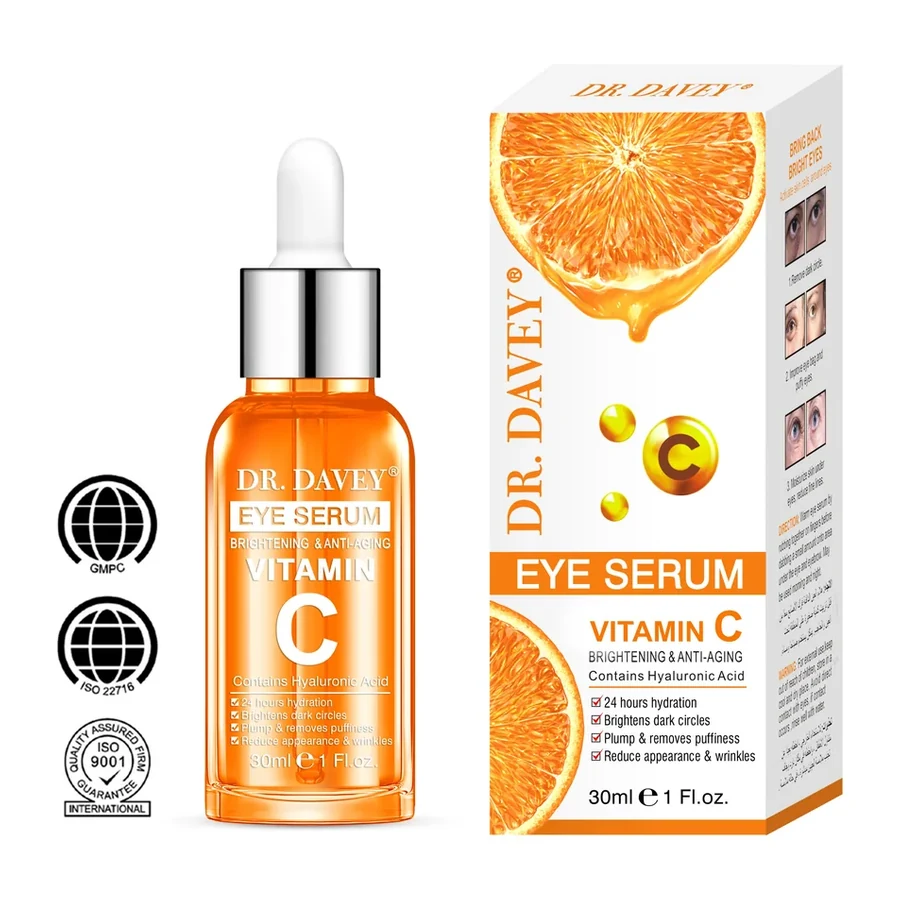 DR.DAVEY Vitamin C Eye Serum with Hyaluronic Acid, Brightening & Age Support 30ml white background product image for OEM/ODM private label skincare