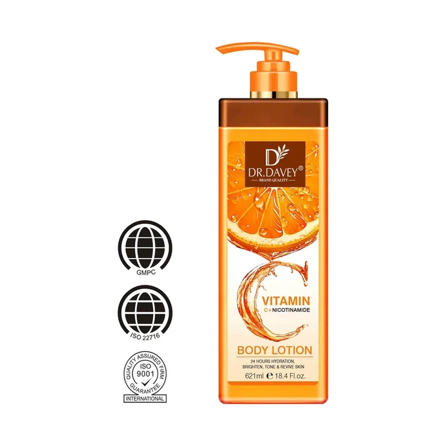 DR.DAVEY Vitamin C + Nicotinamide Body Lotion 621ml white background product image for OEM/ODM private label body lotion manufacturing