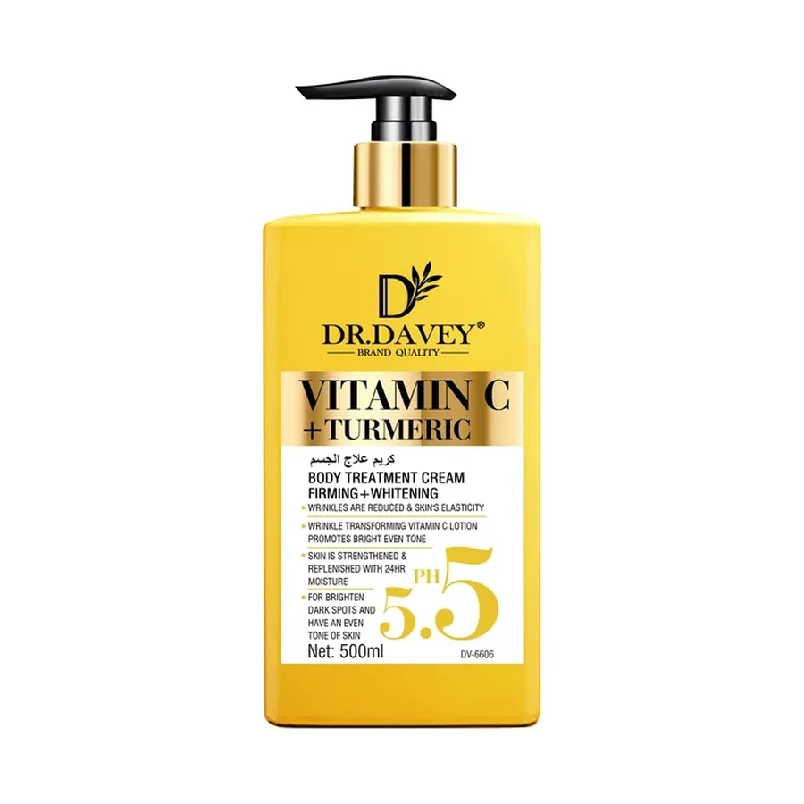 DR.DAVEY Vitamin C + Turmeric Body Treatment Cream 500ml white background product image for OEM/ODM private label body lotion manufacturing