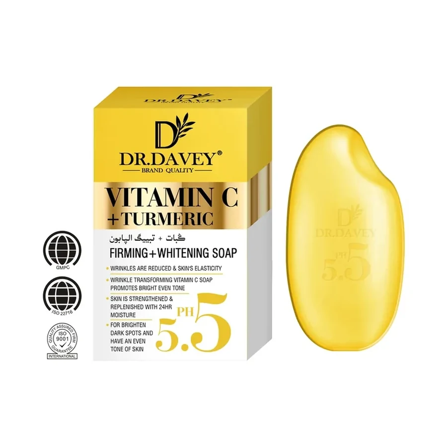 DR.DAVEY Vitamin C + Turmeric Firming & Brightening Bar Soap white background product image for OEM/ODM private label soap manufacturing