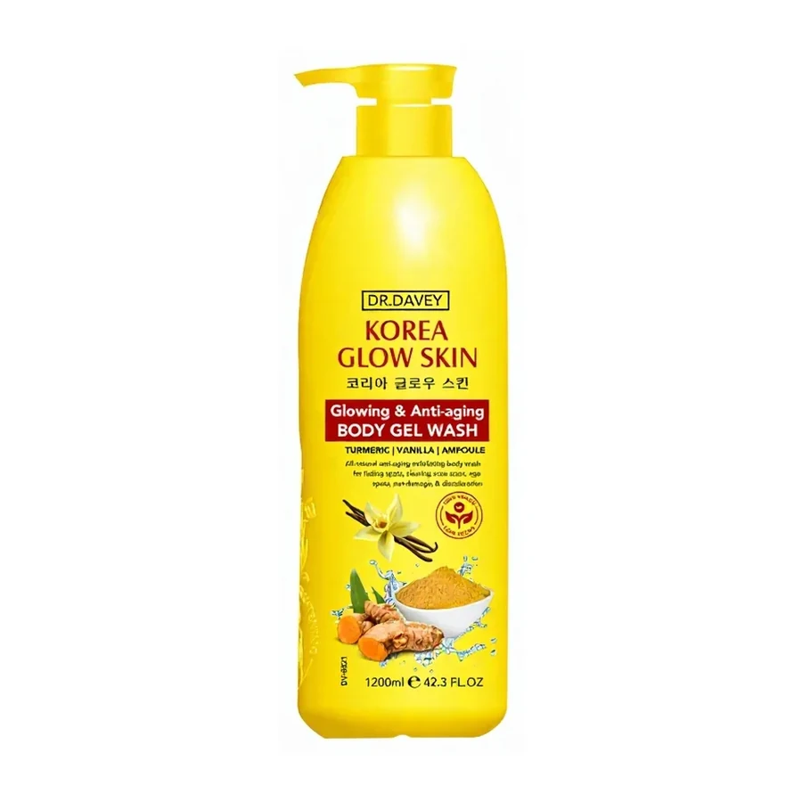 Energizing Turmeric Shower Gel for Men Deep Cleansing Brightening & Age Support Cooling & Refreshing Vanilla Ampoule Glowing Skin white background