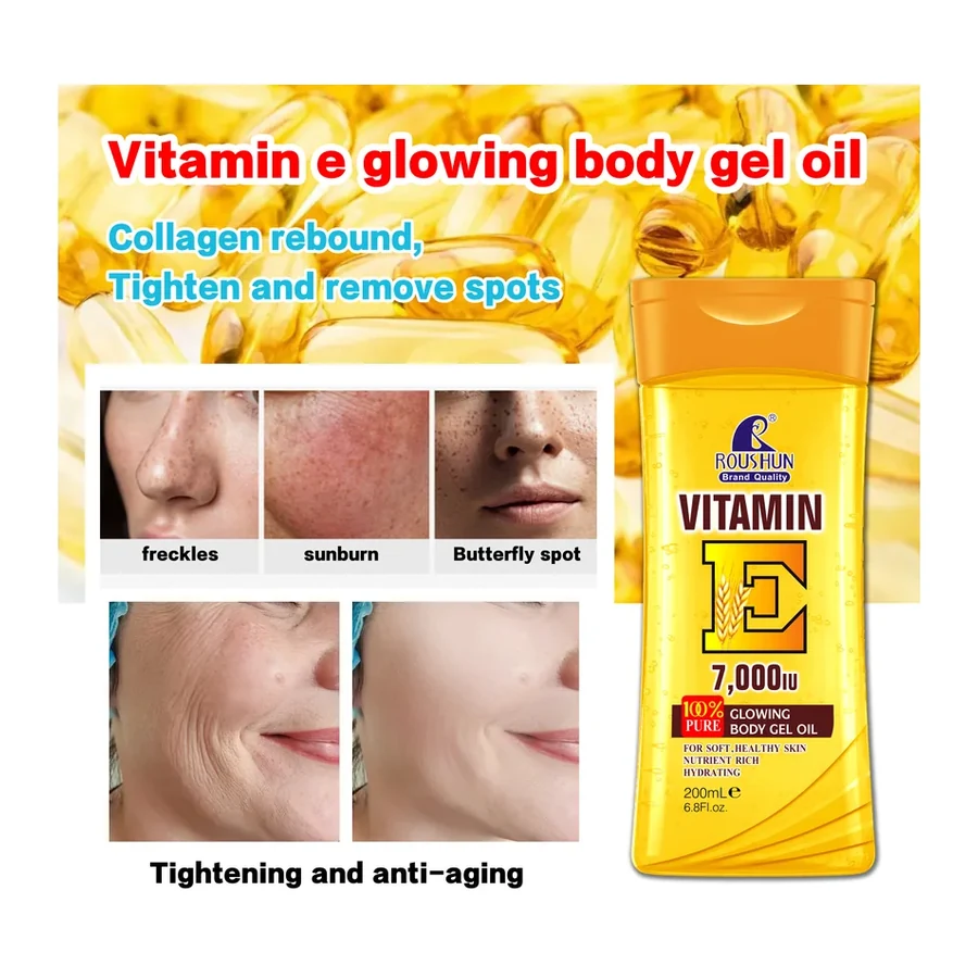 For 100% Pure Vitamin E 7000IU Brightening Nourishing Hydrating Fresh Fragrance Body Gel Oil 200ml for Women white background product image