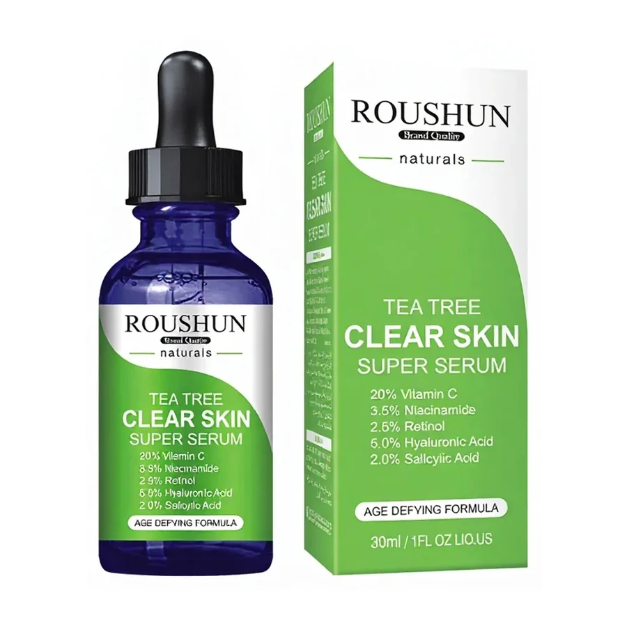 For Factory Direct Tea Tree Serum Vitamin C Niacinamide Retinol Hyaluronic Acid Hydrating Moisturizing Repairing white background product image
