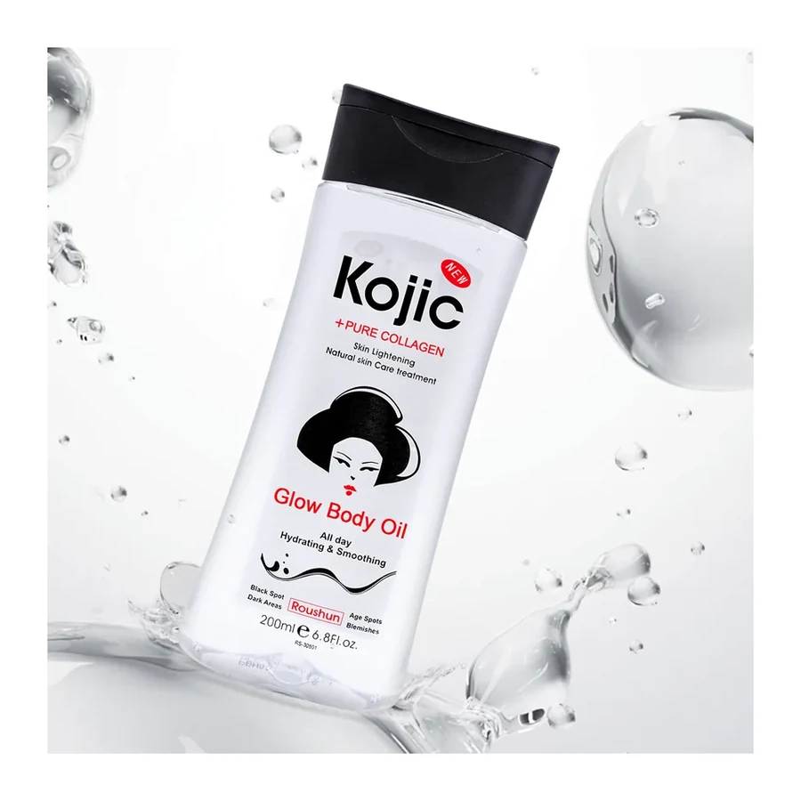 For Kojic Acid + Pure Collagen Glow Body Oil Brightening Moisturizer Fresh Scent for All Skin Types All Day Hydration 200ml white background product