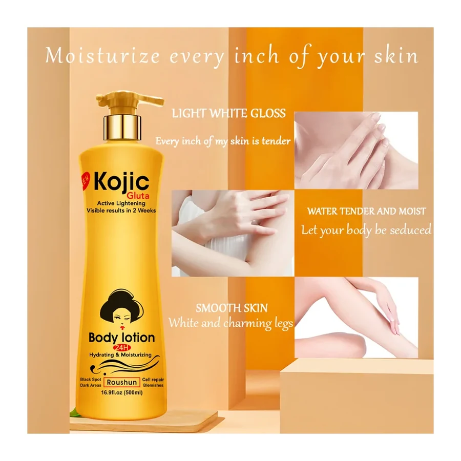 For Kojic Gluta Active Brightening Brightening Body Lotion 24H Hydrating for uneven tone & Brightening Skin (500ml) white background product image