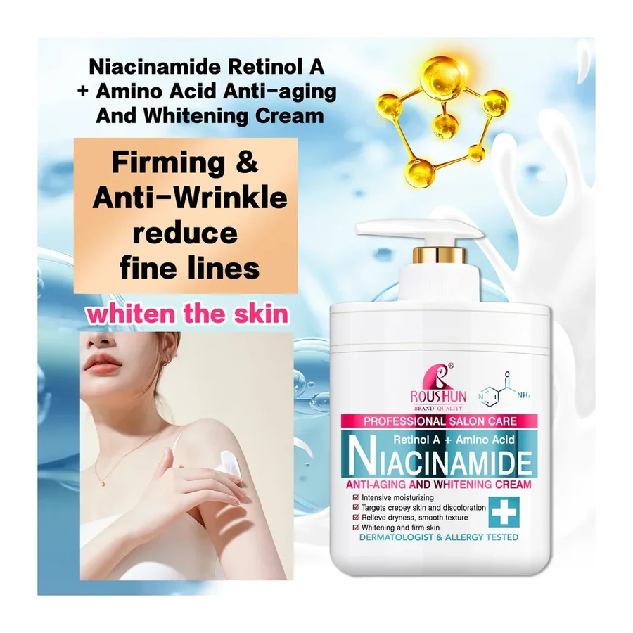 For Niacinamide Retinol Age Support Brightening Body Cream Amino Acid Hydrating Firming Fine Lines uneven tone 1000ml Fresh white background product