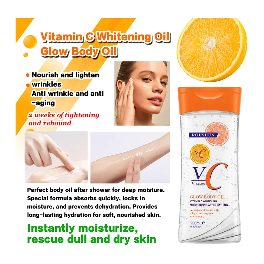 For Vitamin C Glow Brightening Body Oil Post Bath Brightening & Moisturizing with Fresh Scent for All Skin Types 200ml white background product image