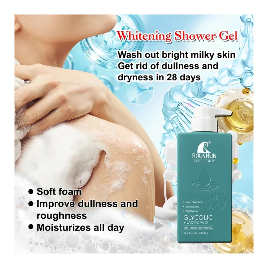 Glycolic & Lactic Acid Brightening Shower Gel 500ml white background product image for OEM/ODM private label shower gel manufacturing