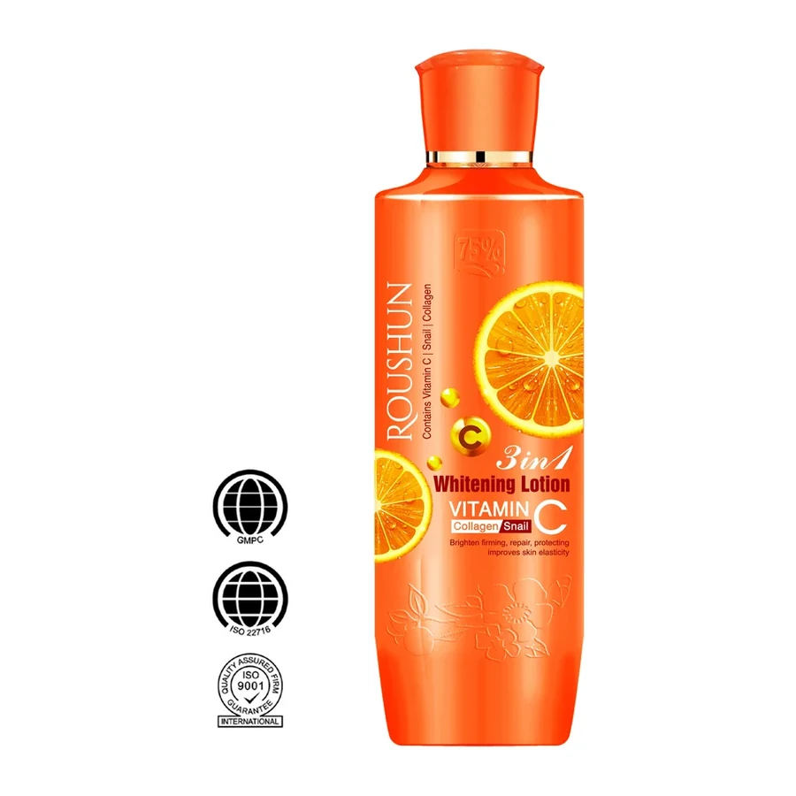 ROUSHUN 3 in 1 Vitamin C Brightening Lotion with Collagen & Snail 500ml white background product image for OEM/ODM private label body lotion