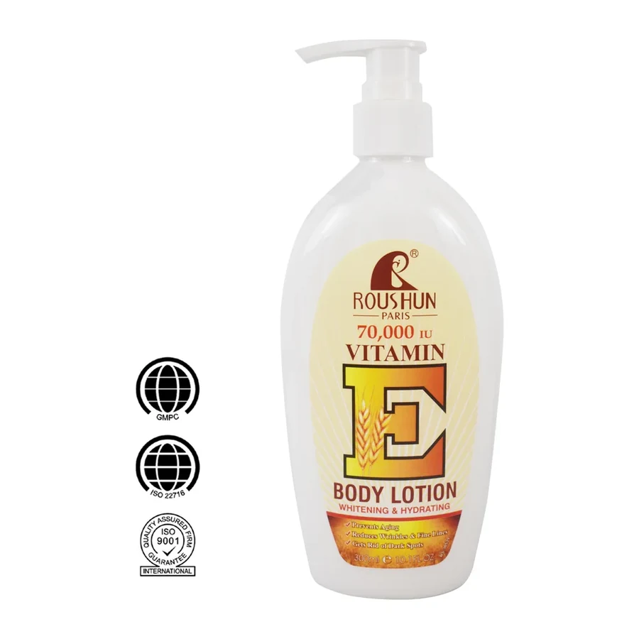 ROUSHUN 70,000 IU Vitamin E Body Lotion, Brightening & Hydrating 300ml white background product image for OEM/ODM private label body lotion