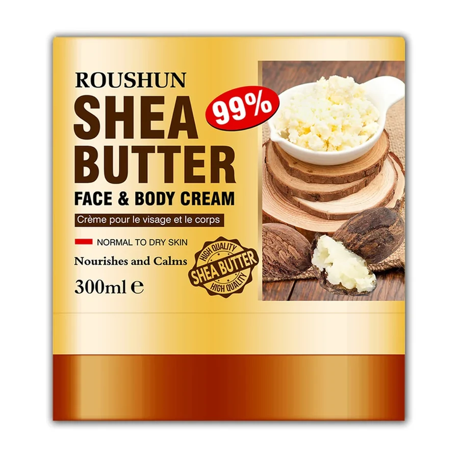 ROUSHUN 99% Shea Butter Face & Body Cream for Dry Skin, 300ml white background product image for OEM/ODM private label body cream manufacturing