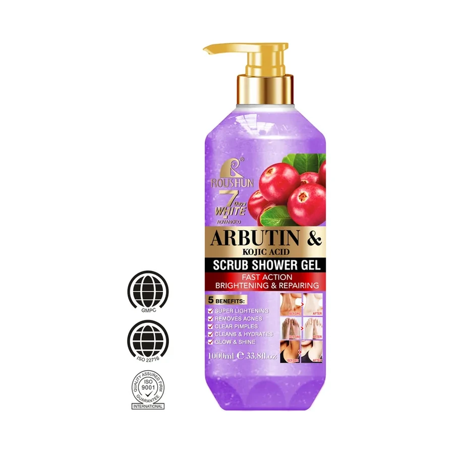 ROUSHUN Arbutin & Kojic Acid Scrub Shower Gel 1000ml white background product image for OEM/ODM private label shower gel manufacturing