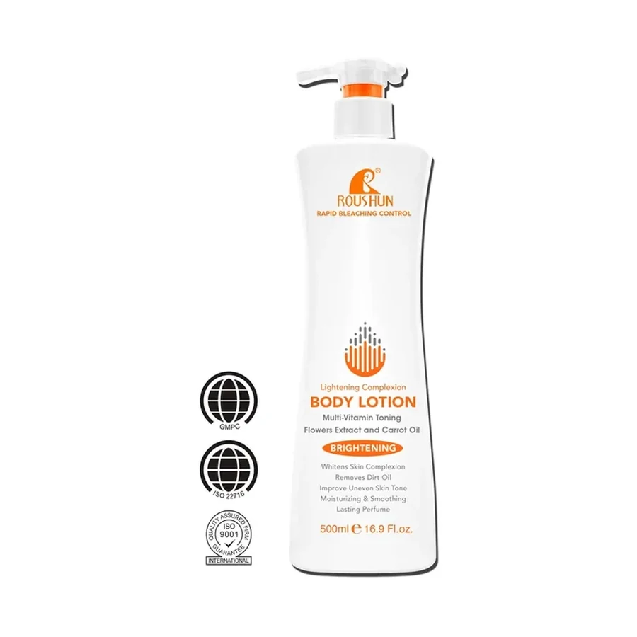 ROUSHUN Brightening Body Lotion with Flowers Extract Body Oil 500ml white background product image for OEM/ODM private label body lotion manufacturing