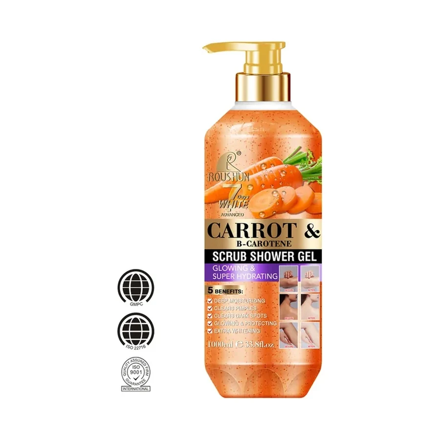 ROUSHUN Carrot Carotene Scrub Shower Gel 1000ml white background product image for OEM/ODM private label shower gel manufacturing