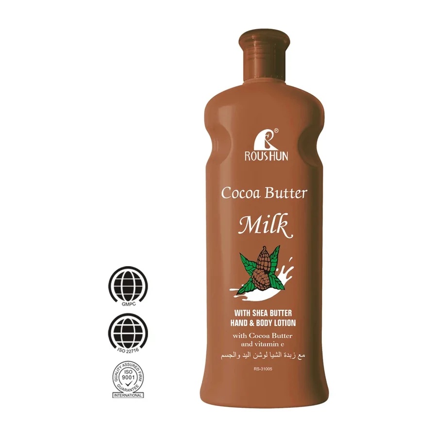 ROUSHUN Cocoa Butter Milk Hand & Body Lotion with Shea Butter & Vitamin E Moisturizing Skin Care for All Skin Types300ml white background product