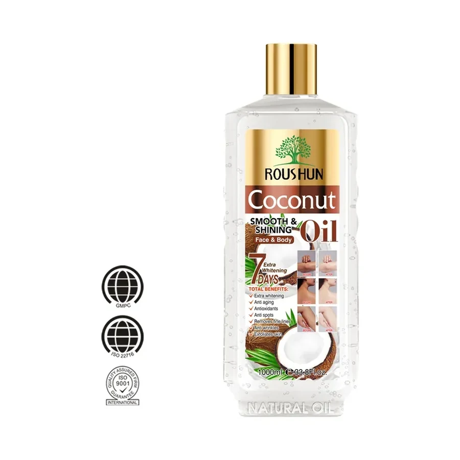ROUSHUN Coconut Smooth & Shining Nourishing Glow Care Body Oil 1000ml white background product image for OEM/ODM private label body lotion manufacturing