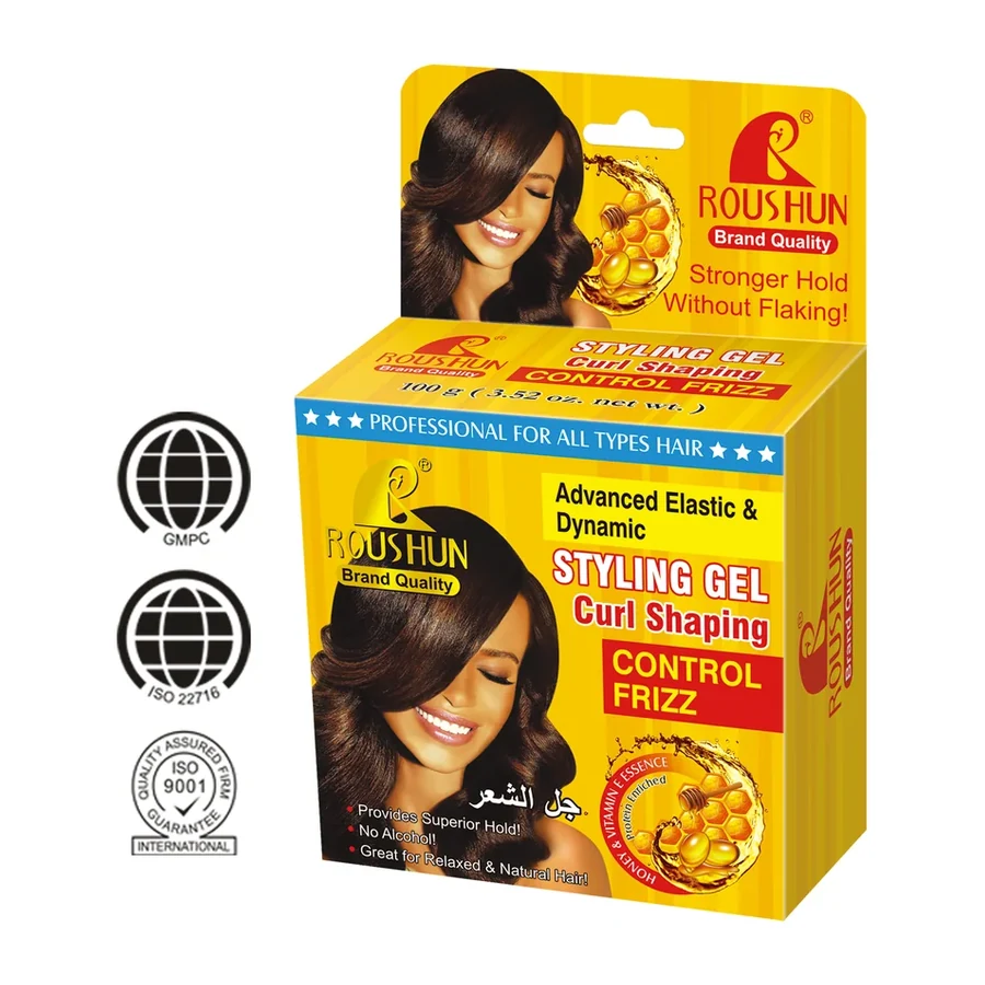 ROUSHUN Curl Shaping Styling Gel | Control Frizz, Strong Hold & No Flaking | Honey & Vitamin Essence | Alcohol Free | 100g white background product