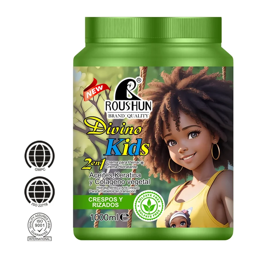 ROUSHUN Divino Kids 2 in 1 Hair Oil with Keratin & Vegetal Collagen 1000ml white background product image for OEM/ODM private label hair care