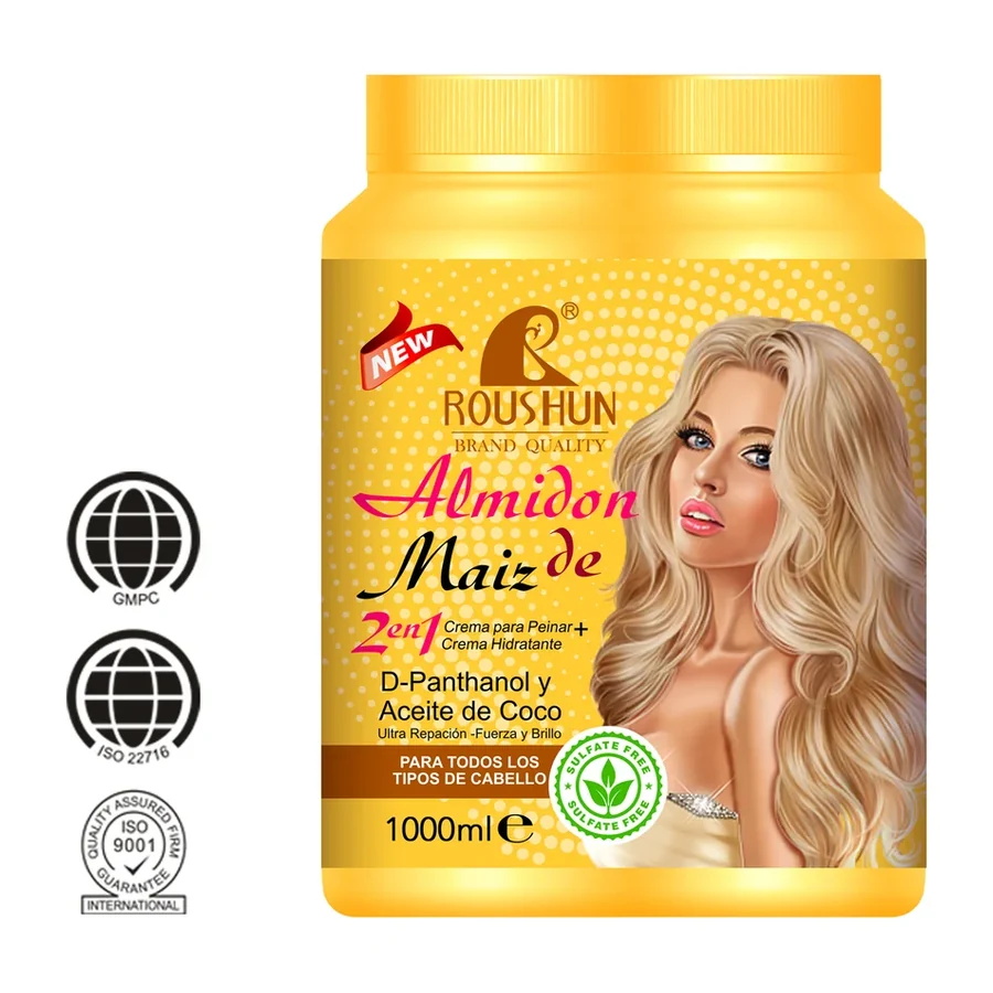 ROUSHUN Dona Gala 2 in 1 Hair Cream & Mask with D Panthenol & Coconut Oil Moisturizing & Strong Hold for All Hair Types 1000ml white background