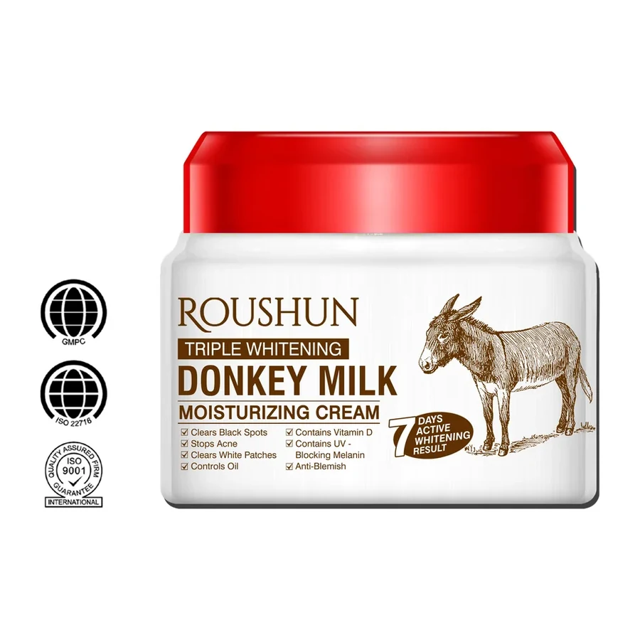 ROUSHUN Donkey Milk Moisturizing Cream, Triple Brightening & Deep Hydration 500ml white background product image for OEM/ODM private label body cream