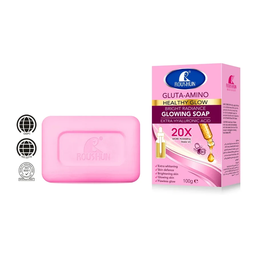 ROUSHUN Glow Secret X3 Triple Brightening 48H Moisture Soap Bar 100g white background product image for OEM/ODM private label soap manufacturing