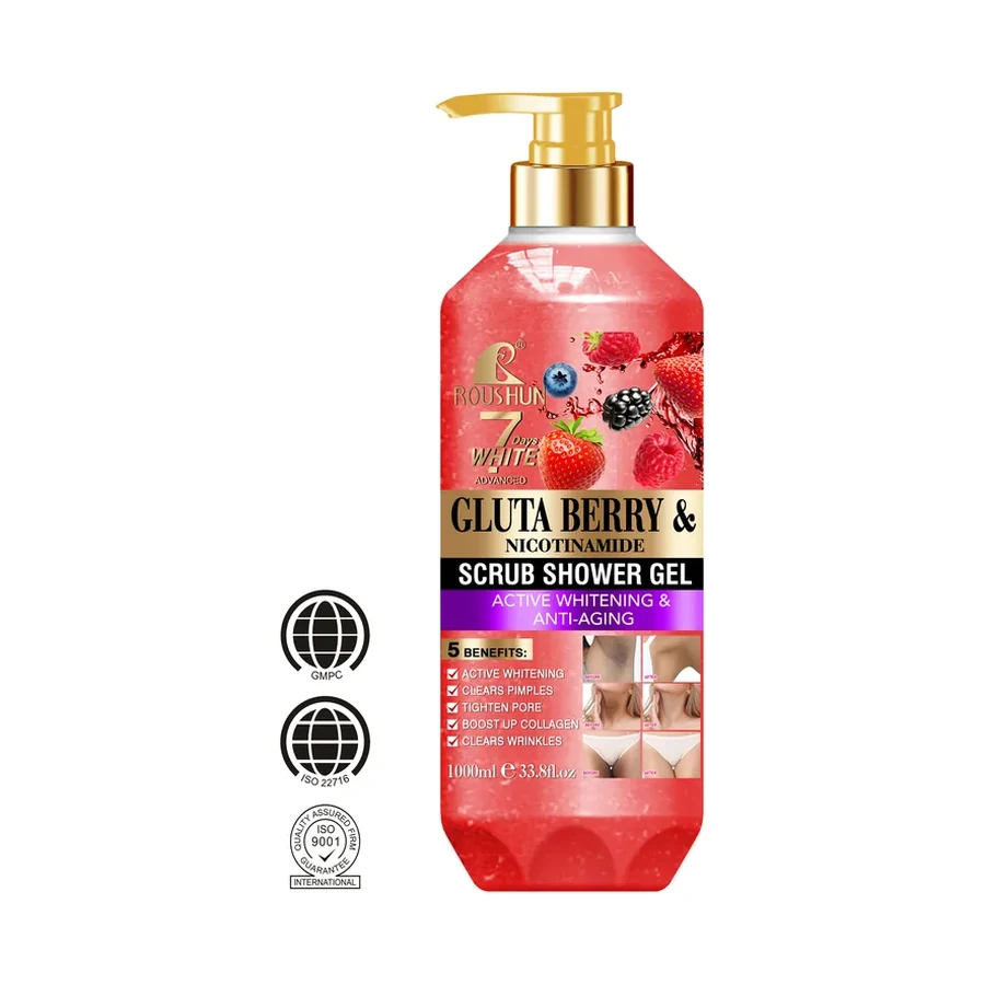 ROUSHUN Gluta Berry & Nicotinamide Scrub Shower Gel 1000ml white background product image for OEM/ODM private label shower gel manufacturing
