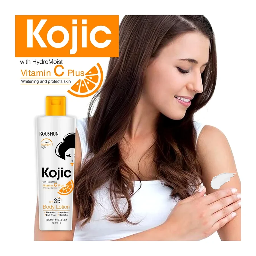 ROUSHUN Kojic Acid & Vitamin C Body Lotion with day care white background product image for OEM/ODM private label body lotion manufacturing