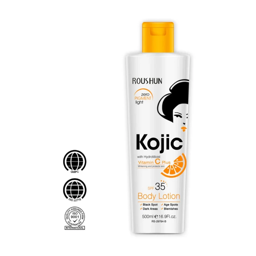 ROUSHUN Kojic Acid Vitamin C day care Body Lotion, Brightening & Moisturizing 500ml white background product image for OEM/ODM private label body