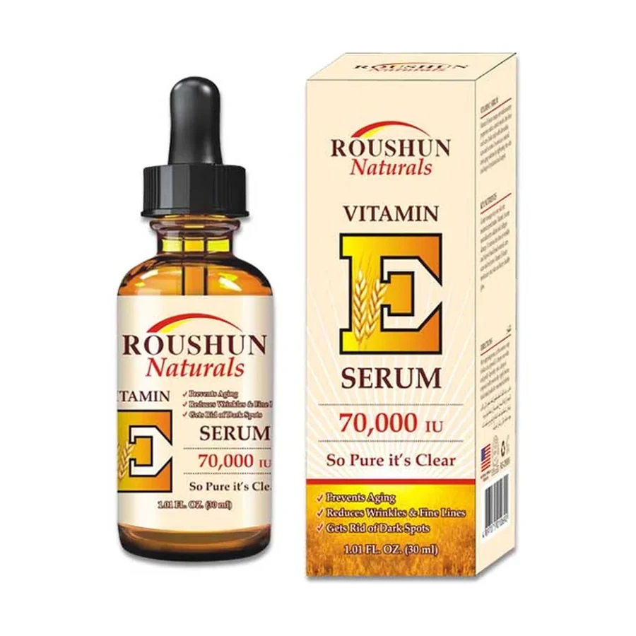 ROUSHUN Naturals Vitamin E Serum 70,000 IU 30mL Skin Care Serum white background product image for OEM/ODM private label skincare serum manufacturing