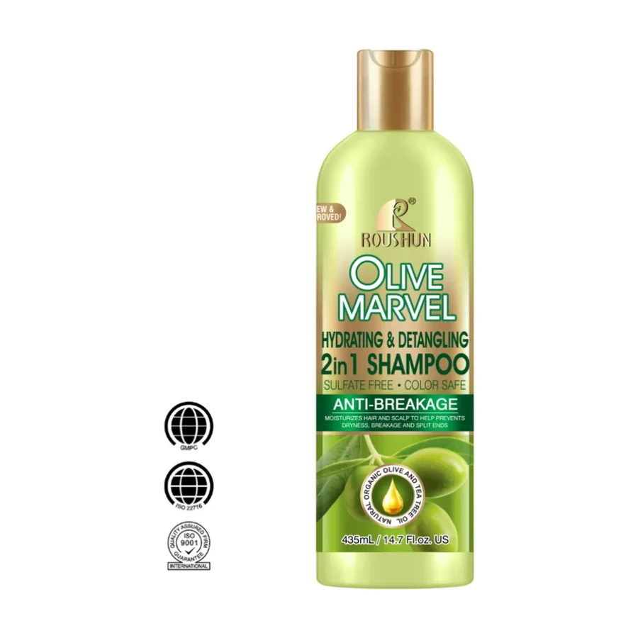 ROUSHUN Olive Marvel 2 in 1 Hydrating & Detangling Shampoo, Sulfate Free 435ml white background product image for OEM/ODM private label hair treatment
