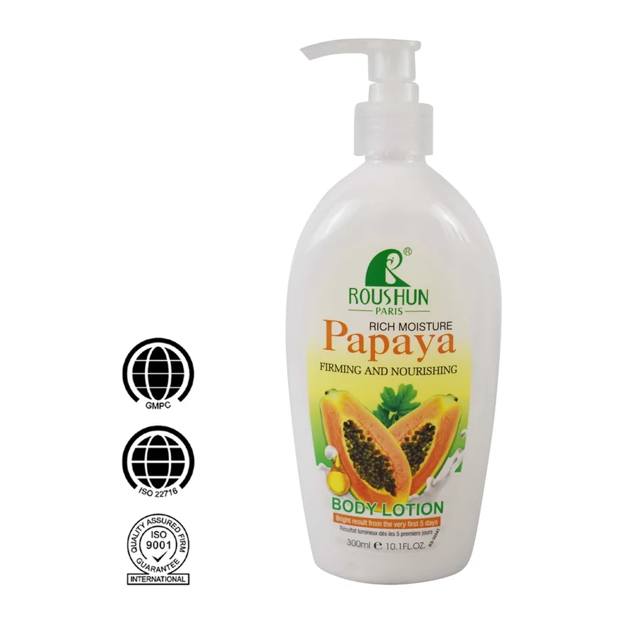 ROUSHUN Papaya Body Lotion, Rich Moisture Firming & Nourishing 300ml white background product image for OEM/ODM private label body lotion