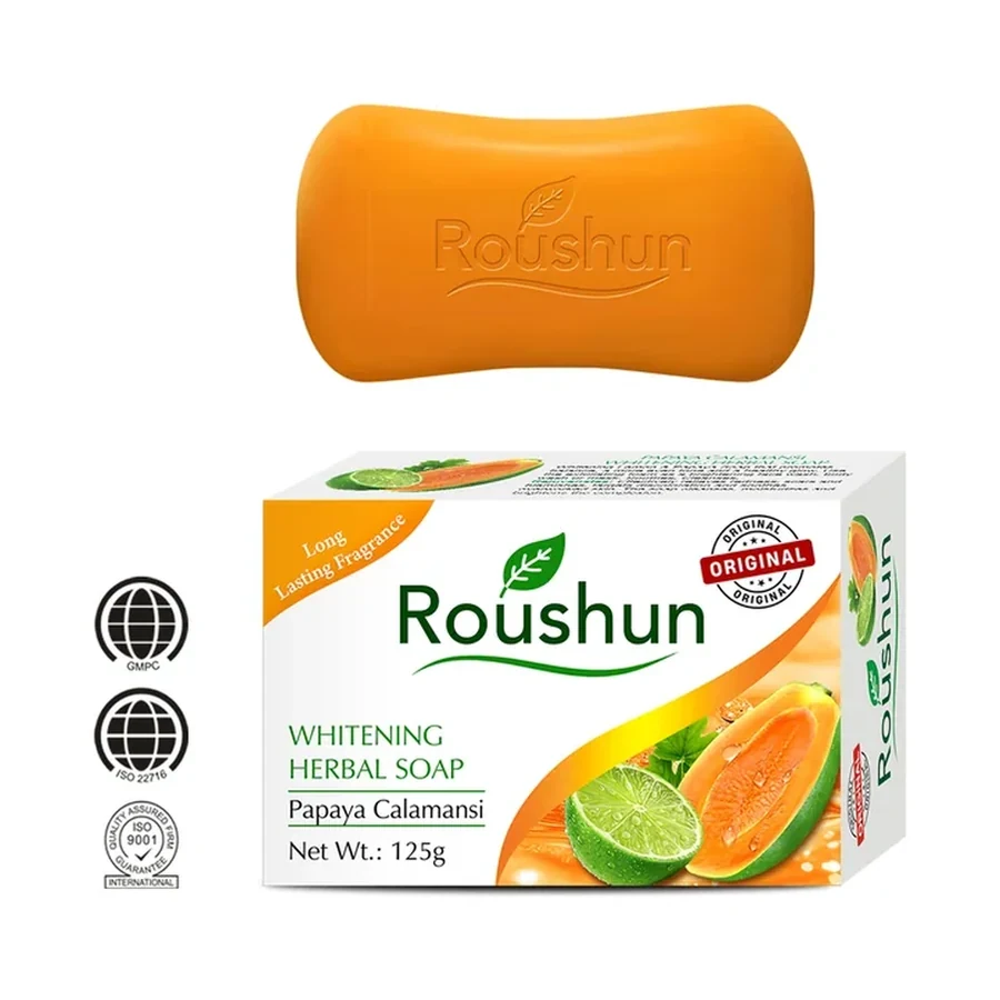 ROUSHUN Papaya Calamansi Brightening Herbal Soap Bar Soap 125g white background product image for OEM/ODM private label soap manufacturing