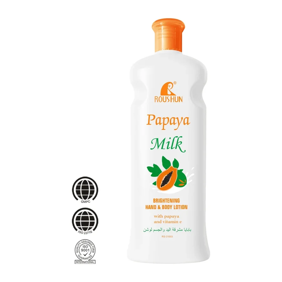 ROUSHUN Papaya Milk Brightening Hand & Body Lotion with Vitamin E Moisturizing Skin Care for All Skin Types 300ml white background product image