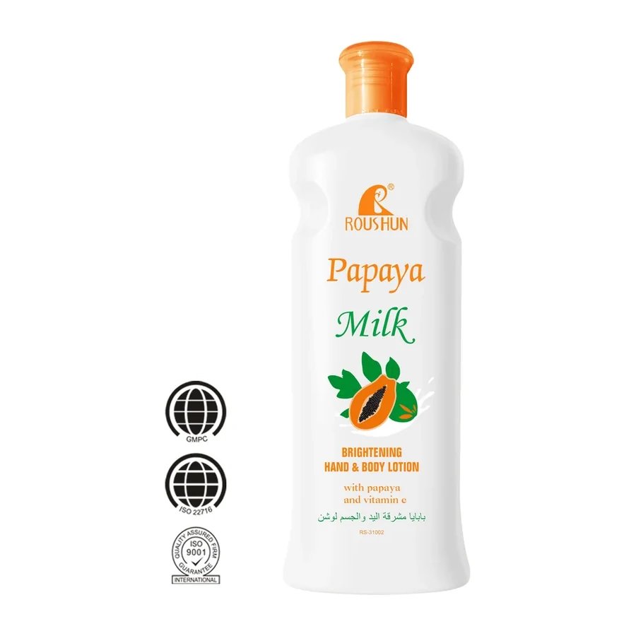 ROUSHUN Papaya Milk Brightening Hand & Body Lotion with Vitamin E Moisturizing Skin Care for All Skin Types white background product image for OEM/ODM