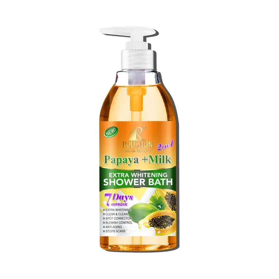 ROUSHUN Papaya + Milk Extra Brightening Shower Gel white background product image for OEM/ODM private label shower gel manufacturing