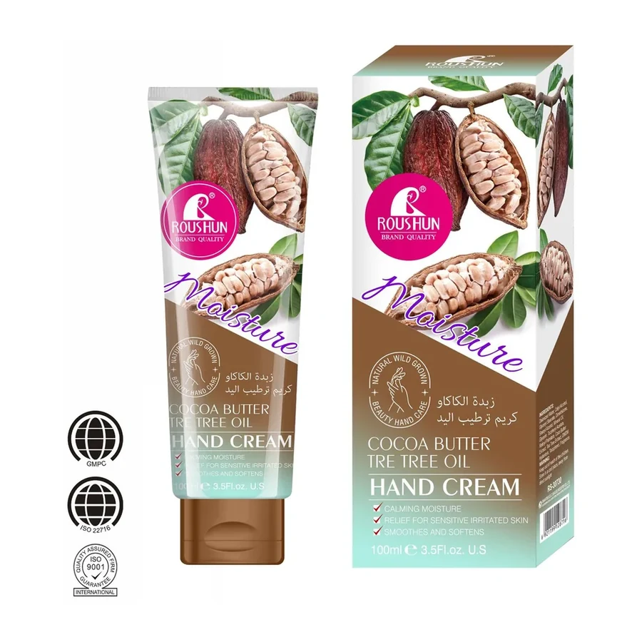 ROUSHUN Tea Tree Oil Cocoa Butter Moisturizing Hand Cream Coconut Fragrance for All Skin Types white background product image for OEM/ODM