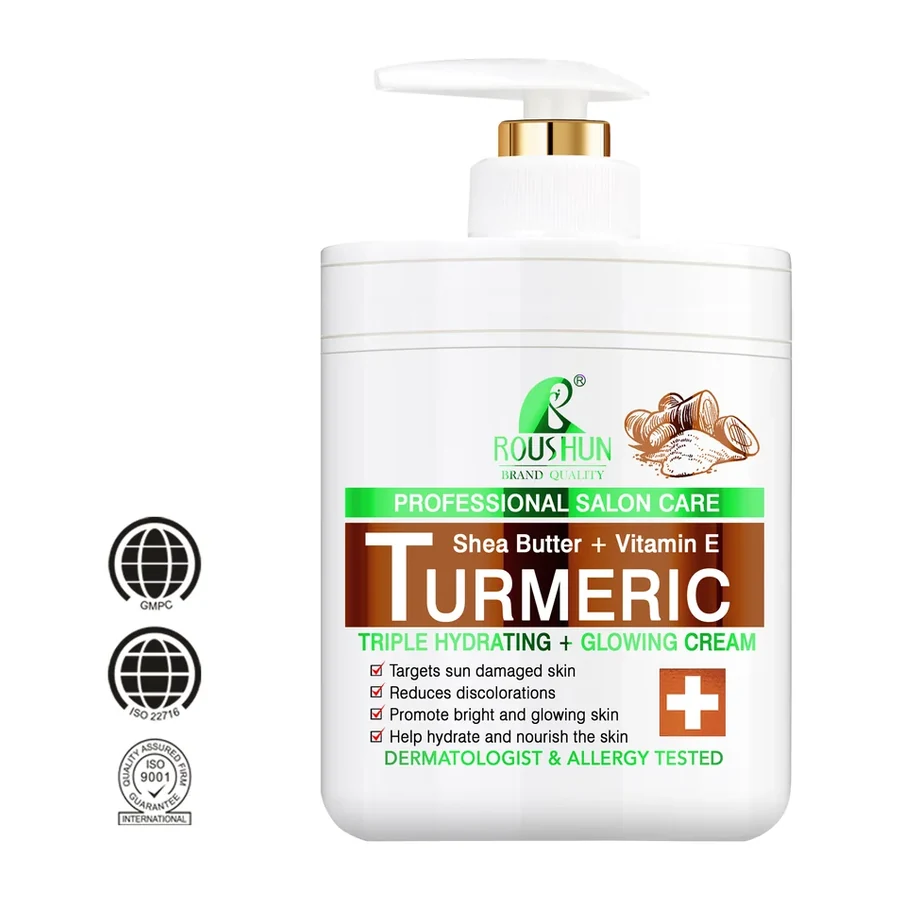 ROUSHUN Turmeric Triple Hydrating & Glowing Cream with Shea Butter & Vitamin E, For Sun Damaged Skin, 1000ml white background product image