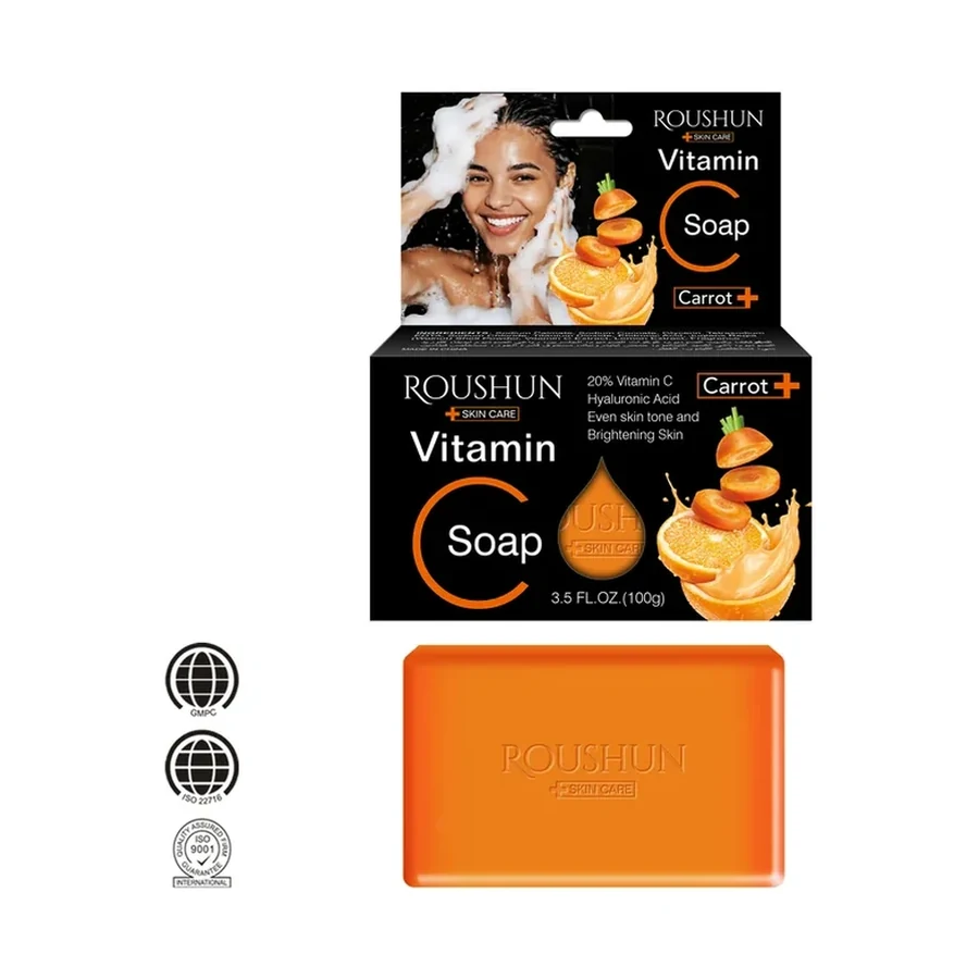 ROUSHUN Vitamin C Carrot Facial Soap 100g white background product image for OEM/ODM private label soap manufacturing