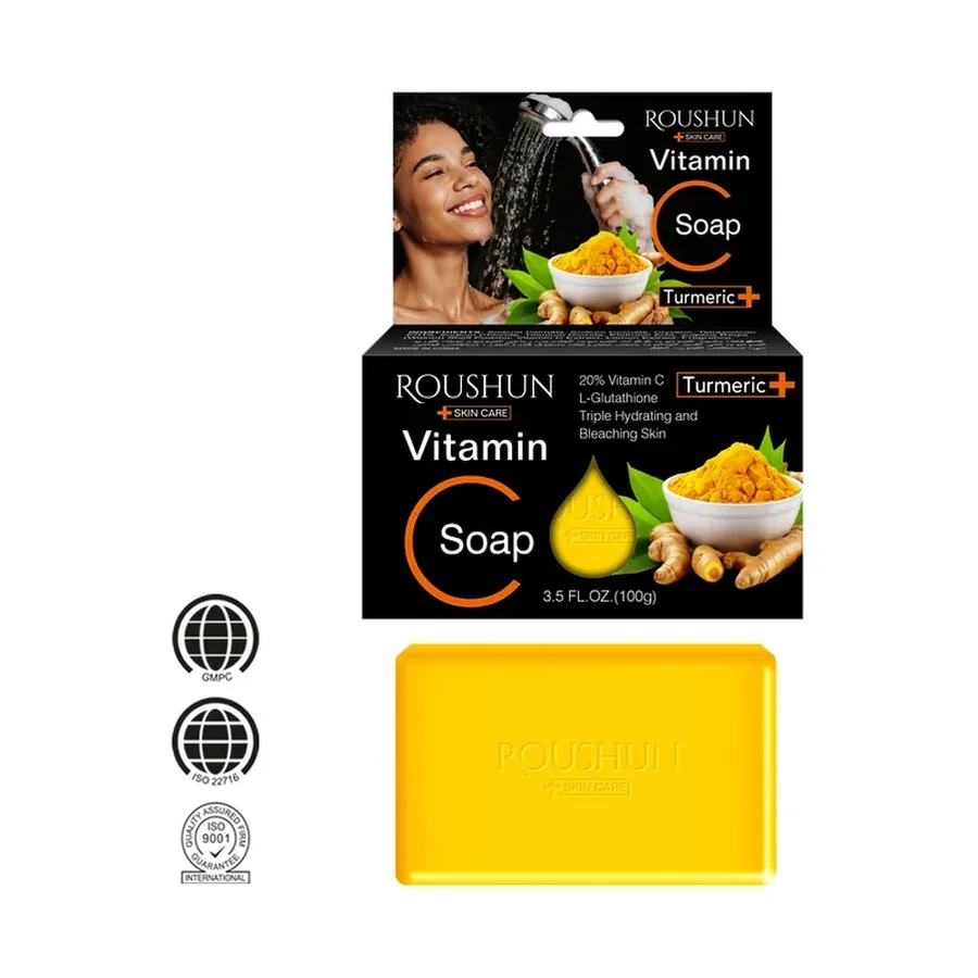 ROUSHUN Vitamin C Hyaluronic Facial Soap 100g white background product image for OEM/ODM private label soap manufacturing