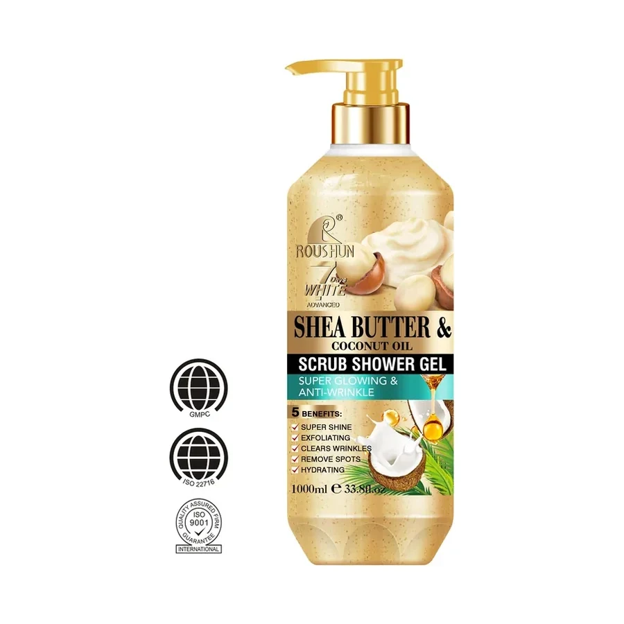 Shea Butter & Coconut Oil Brightening Shower Gel 1000ml white background product image for OEM/ODM private label shower gel manufacturing