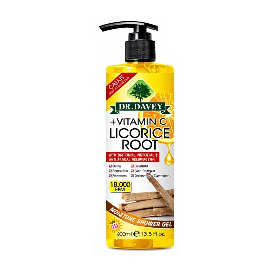 VC+ Licorice Gel Body Wash for Men with Hyaluronic Acid & Vitamin C Back clarifying care Moisturizing Deep Cleansing & Nourishing white background