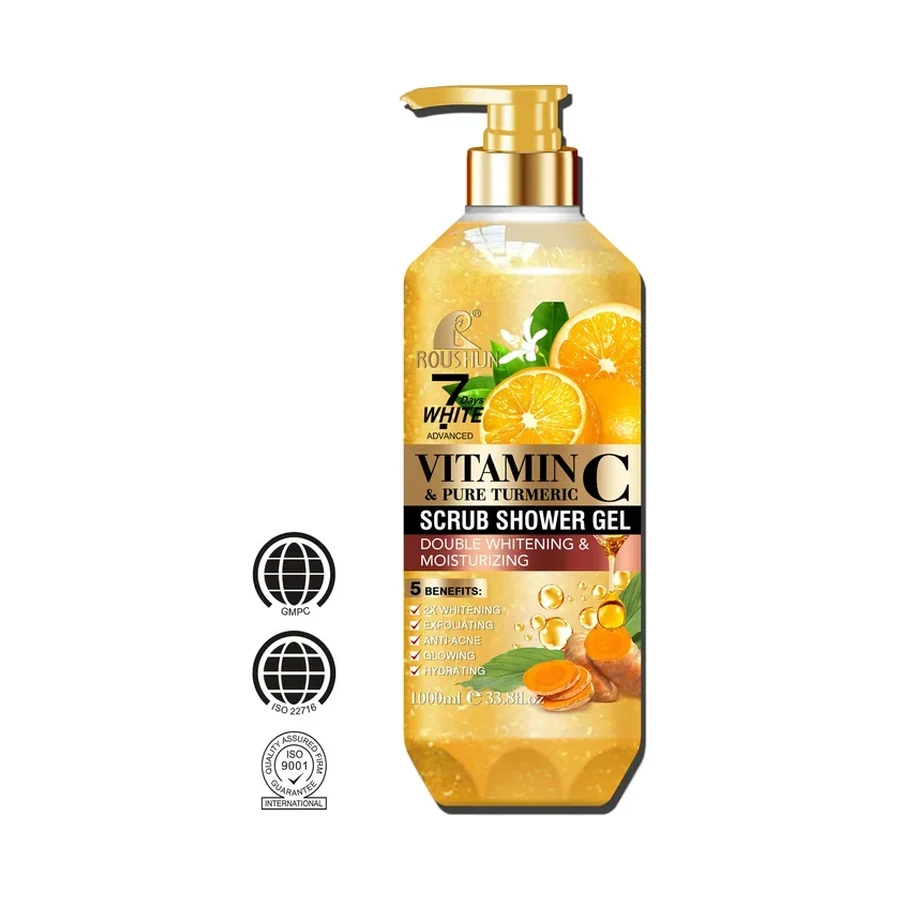 Vitamin C & Pure Turmeric Brightening Shower Gel 1000ml white background product image for OEM/ODM private label shower gel manufacturing